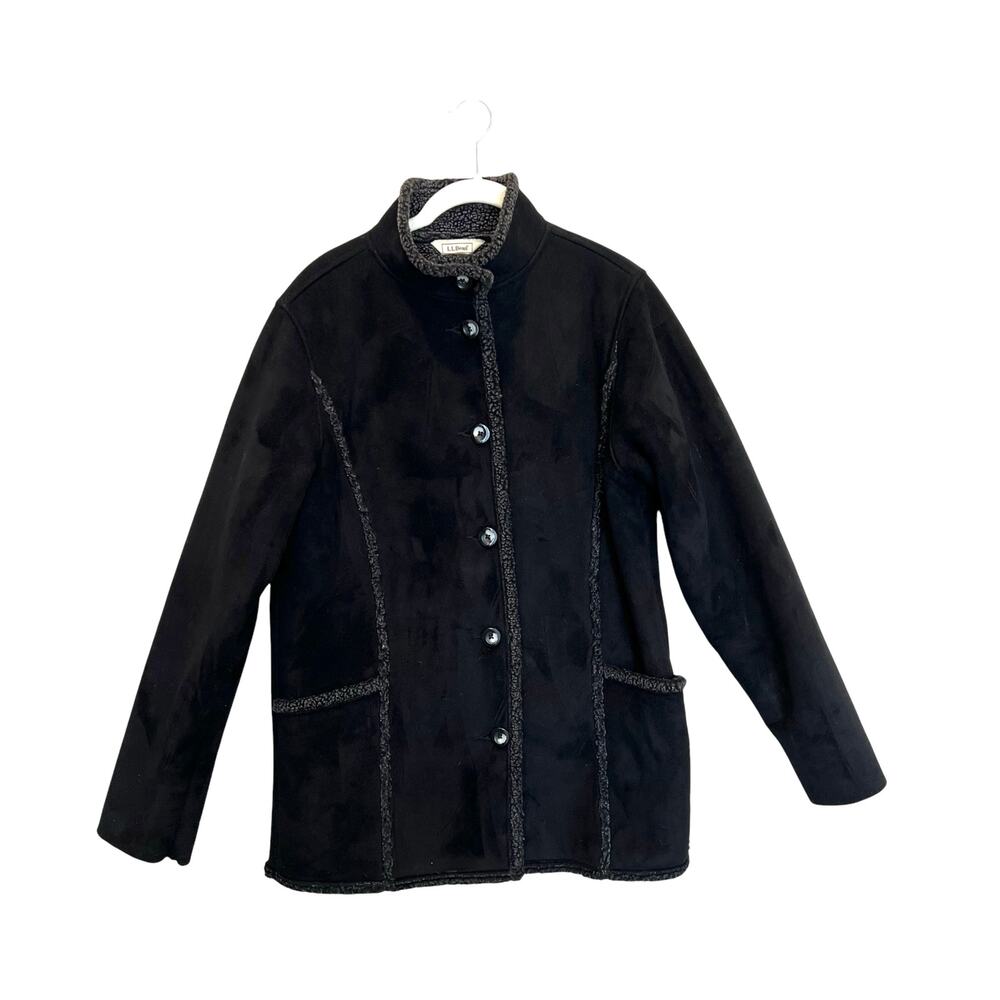 LL Bean Faux Suede Shearling Chore Jacket Black Women's XS